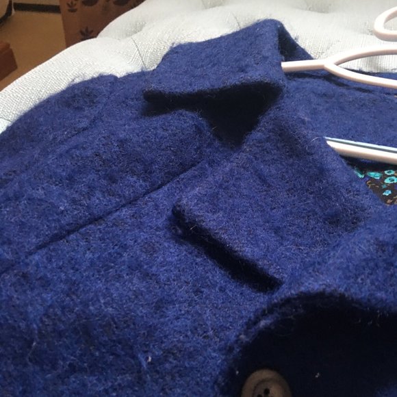 Free People Royal Blue Fuzzy Wool Blend Pea Coat - Picture 9 of 13